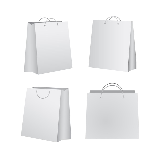 Vecteur vector shopping bag 3d style réaliste couleur blanche isolé sur fond blanc 10 eps