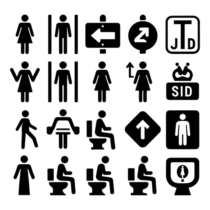 Vecteur vector de silhouette de l'icône du panneau de toilette illustration du symbole des toilettes