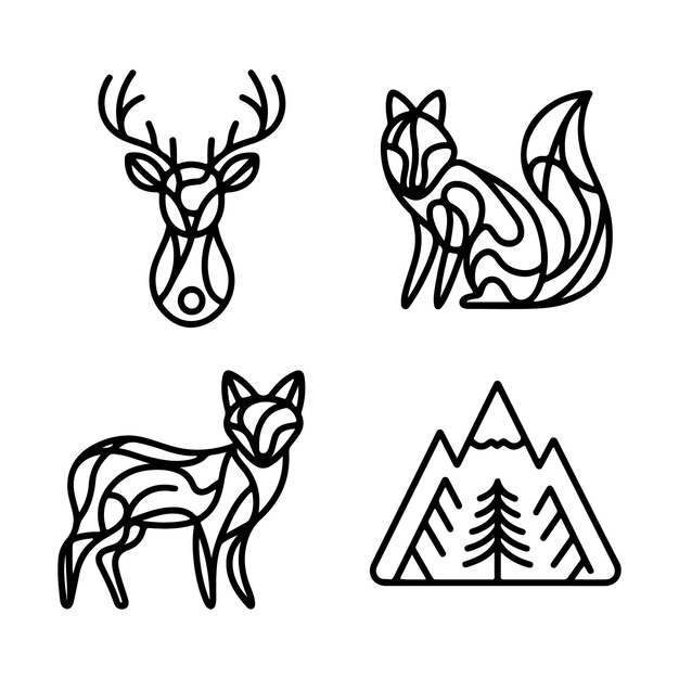 Vector de silhouette d'illustration de l'ensemble d'icônes de la nature avec fond blanc