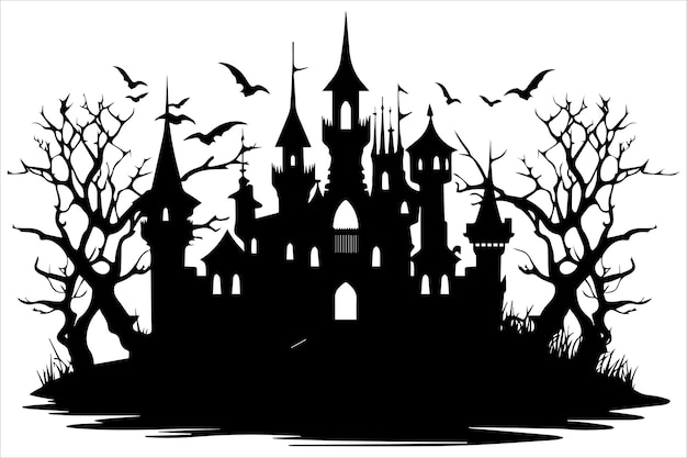 Vecteur vector de la silhouette de la maison de sorcière d'halloween