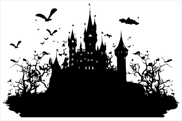 Vecteur vector de la silhouette de la maison de sorcière d'halloween
