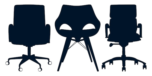 Vecteur vector de silhouettes de chaise de bureau ou de jeu et de chaise à bureau en bois