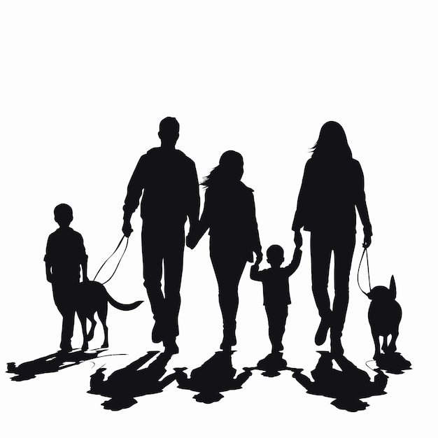 Vecteur vector de silhouettes noires de familles en marche