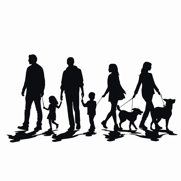 Vecteur vector de silhouettes noires de familles en marche