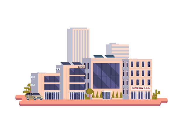 Vector Small Business & City Building Illustration Avec Style Design Plat