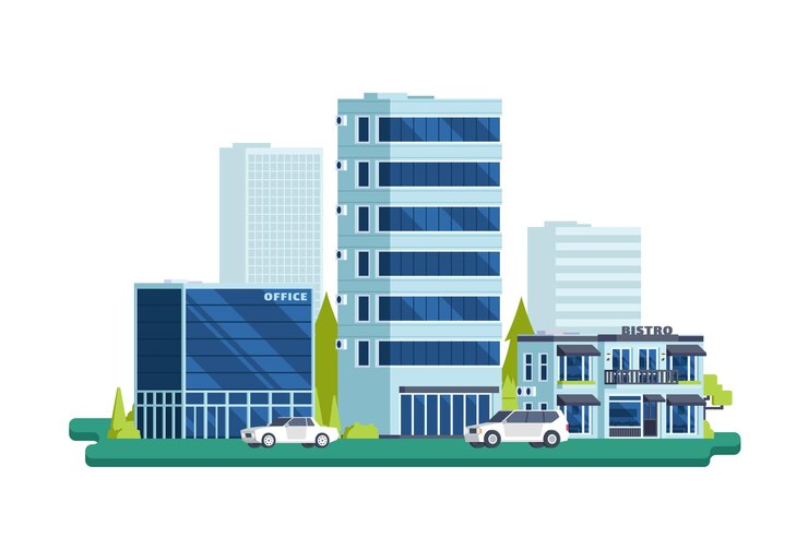 Vecteur vector small business & city building illustration avec style design plat