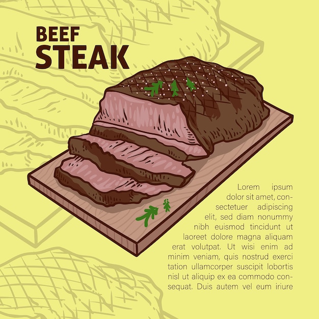 Vecteur vector steak affiche du bœuf grillé sur un sous-vêtement