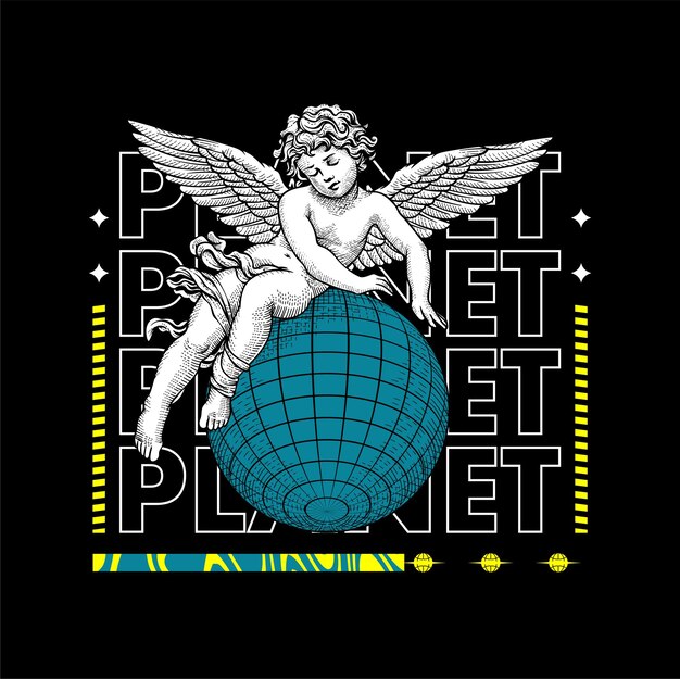 Vecteur vector streetwear design de vêtements illustration de la planète cupid