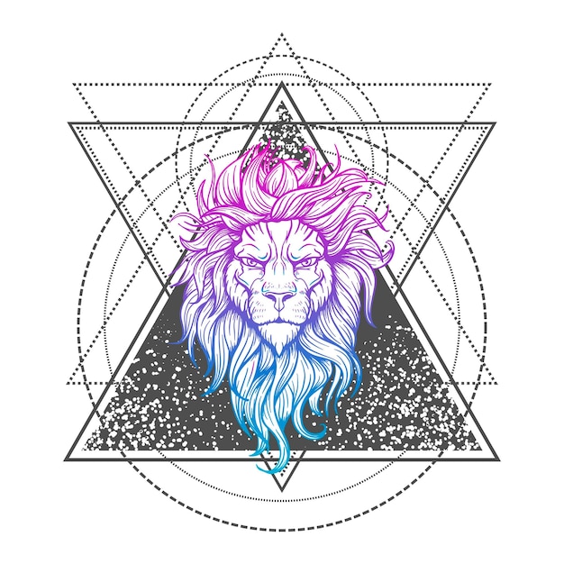 Vector Tattoo Lion Illustration Sur Le Signe De La Géométrie