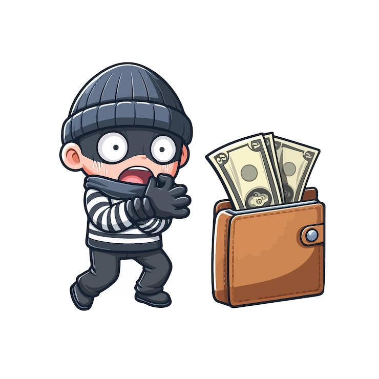 Vecteur vector thief a peur et gèle sur un fond blanc