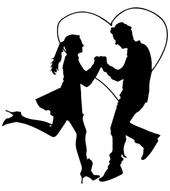 Vector valentine cœur d'amour logo de la silhouette du couple