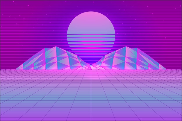 Vector Vaporwave Retrowave Synthwave Rétro Fond Futuriste Scifi Des Années 1980 Et 1990