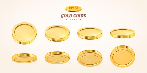 Vecteur vector vide d pièces d'or mises isolées sur le fond dans différentes positions pluie de pièces d' or