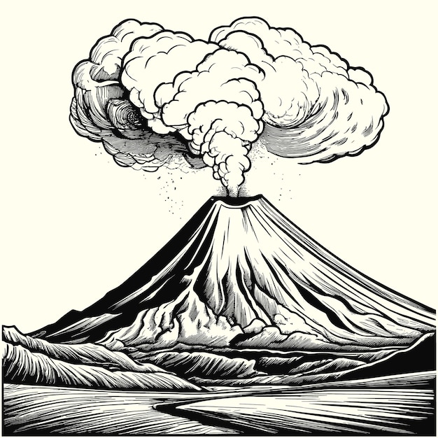 Vector Volcan Crachant De La Lave Croquis Dessiné à La Main Dans L'illustration Vectorielle De Style Doodle