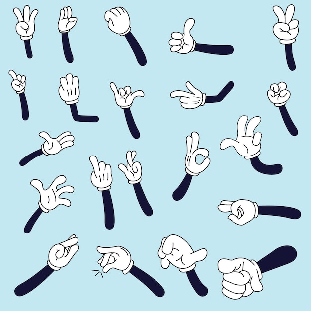 Vectore de mains et de bras Set d'icônes de lignes de vecteurs de mains Set de vecteur de palmes et de poignets de mains humaines de dessins animés