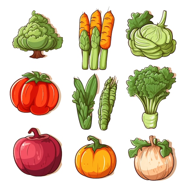 Vegetables Set Illustration Vectorielle De Style Dessin Animé