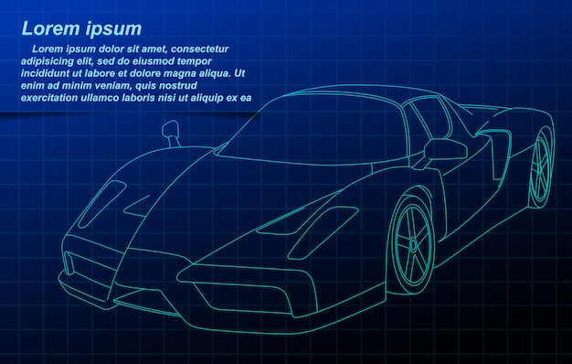 Véhicule De Croquis De Contour De Vecteur Sur Blueprint.