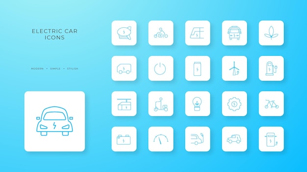 Véhicule électrique Bleu Et Icône écologique Avec Style De Contour Noir