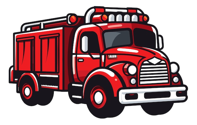 Vecteur véhicule d'urgence de camion de pompiers rouge dans une illustration vectorielle de style plat moderne