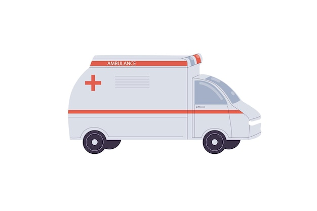 Véhicule de voiture d'ambulance de dessin animé plat de vecteur isolé sur l'industrie automobile de fond vide, concept de service médical d'urgence, conception d'annonce de bannière de site Web