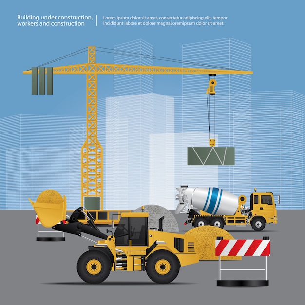 Vecteur véhicules de construction sur le site vector illustration