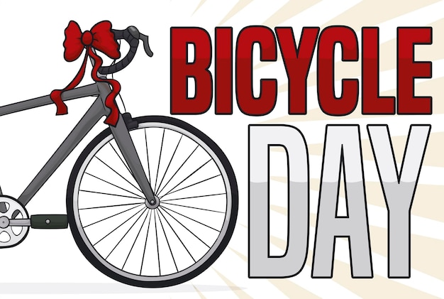 Vecteur vélo décoré d'un arc et d'un panneau d'accueil célébrant la journée du vélo