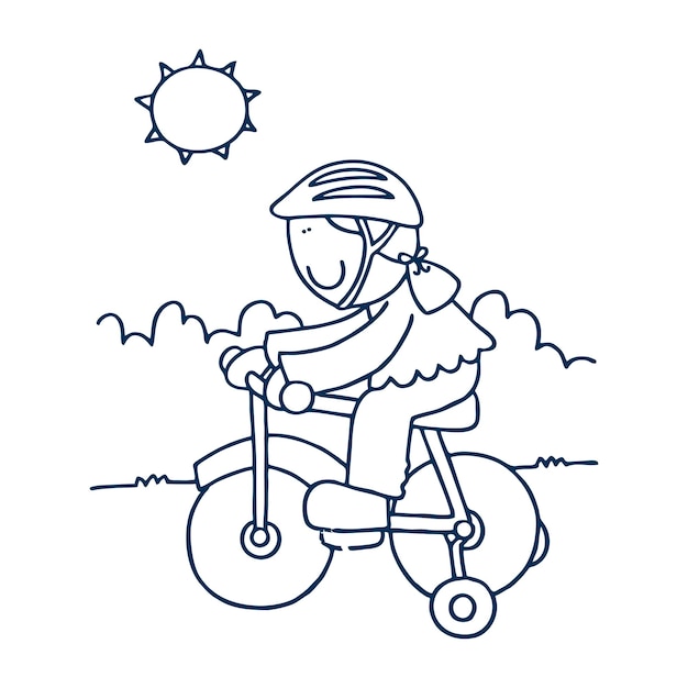 Vecteur vélo femme dessin au trait doodle illustration vectorielle