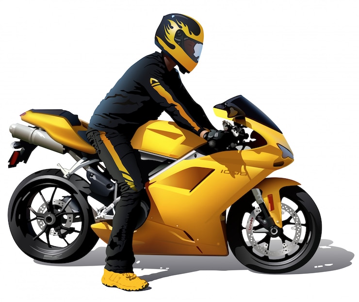 Vecteur vélo jaune avec motard