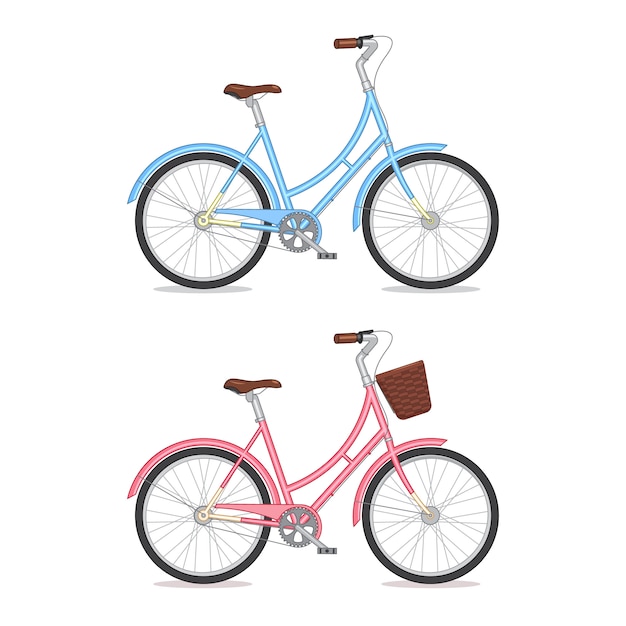 Vélo Rétro Bleu Et Rose Avec Panier Isolé Sur Fond Blanc. Vélo Coloré.