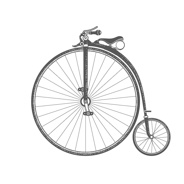 Vecteur vélo rétro avec grande roue avant isolé sur blanc