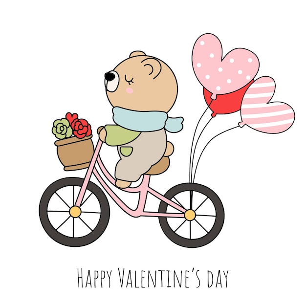 Vélo De La Saint-valentin Avec Un Ours Mignon