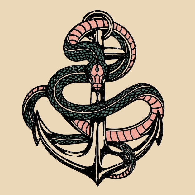 Vendange, Ancre, à, Serpent, Isolé, Vecteur, Illustration Clipart