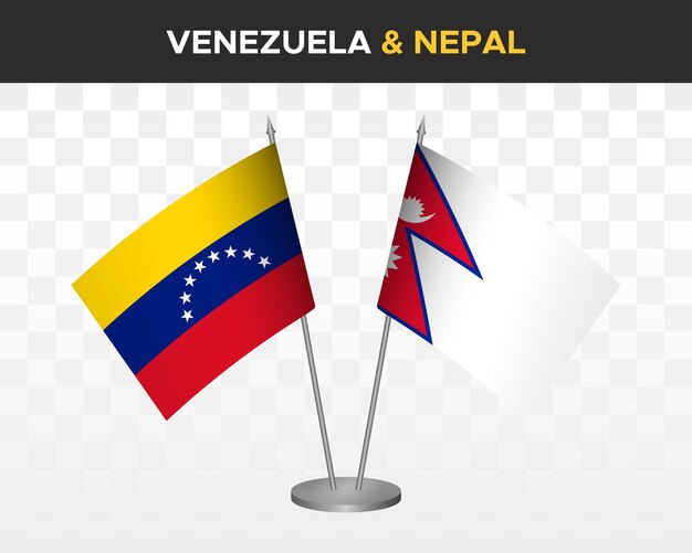 Venezuela Vs Népal Drapeaux De Bureau Mockup Isolé 3d Vector Illustration Drapeaux De Table