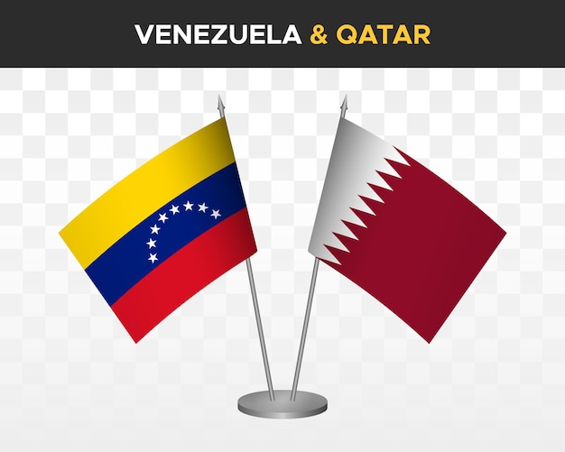 Venezuela Vs Qatar Drapeaux De Bureau Mockup Isolé 3d Vector Illustration Drapeaux De Table