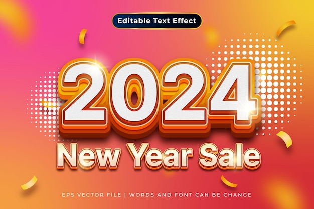 Vecteur la vente de l'année nouvelle 2024 est un effet de texte modifiable tempalate.