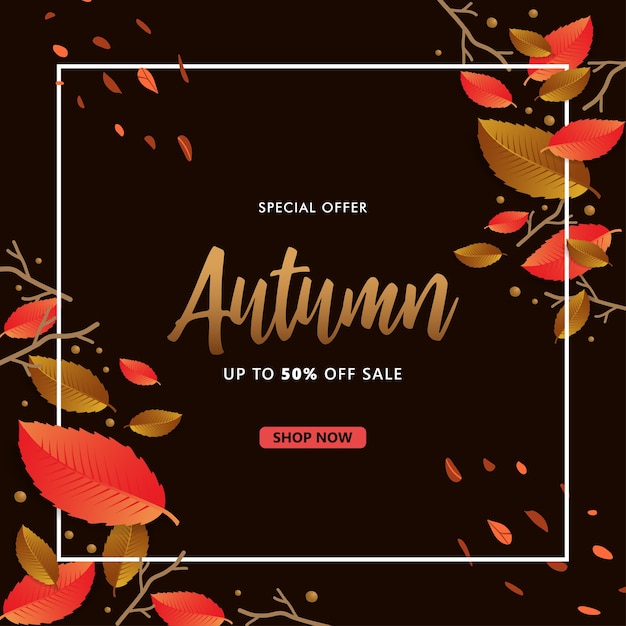 Vente D'automne Avec Des Feuilles D'automne Sur Fond Sombre