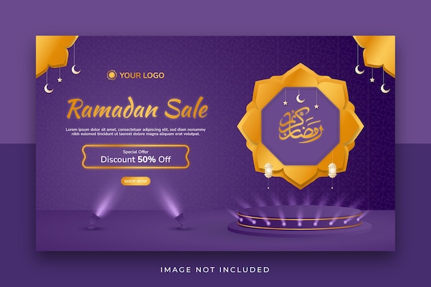 Vecteur vente de bannières du ramadan avec podium