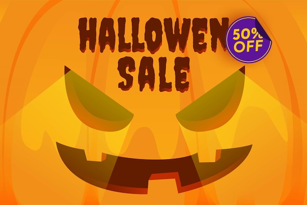 Vente De Citrouille D'halloween 50 Pour Cent De Réduction Sur Le Concept De Remise Bannière Et Fond Illustration Vectorielle