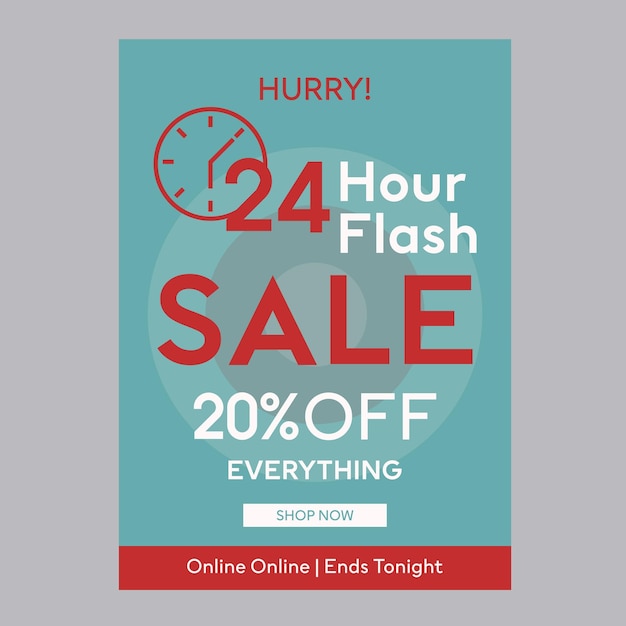 Vecteur vente flash 24 heures sur 20, affiche de promotion de réduction de 20 heures