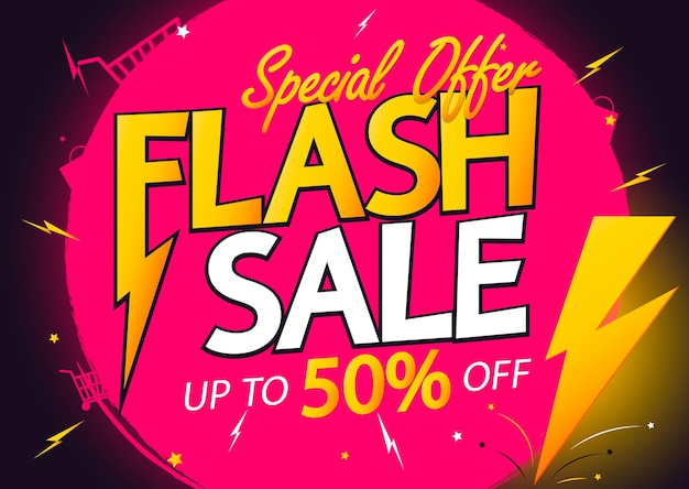 Vente flash jusqu'à 50 off modèle de conception d'affiche ou bannière pour magasin et magasin en ligne vectoriel