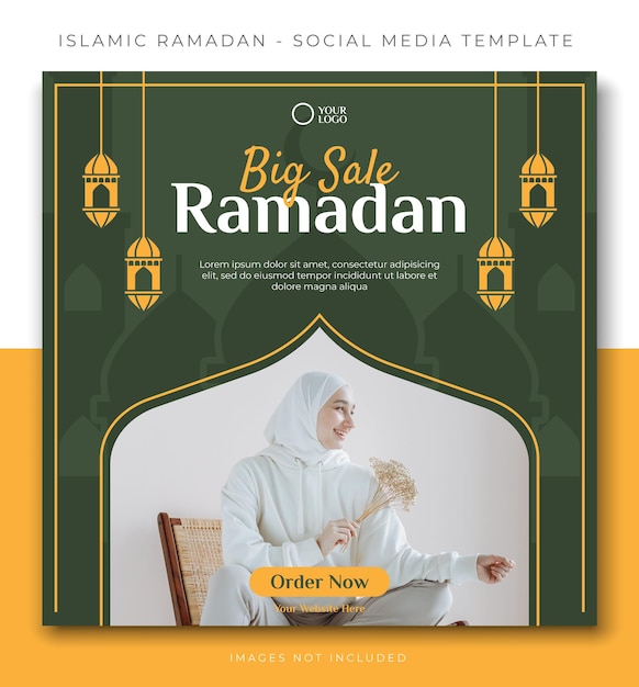 Vecteur vente islamique du ramadan or vert post de média social modèle de conception de l'événement promotion vectorielle bannière