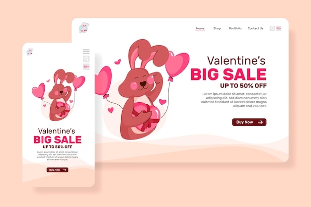 Vente De Page Principale Pour La Saint-valentin Avec Illustration Lapin Mignon