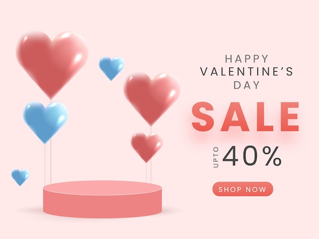 Vente De La Saint Valentin Avec Podium De Produit Et Ballons Réalistes Sur Fond Rose