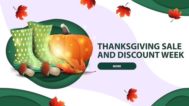 Vente De Thanksgiving Et Semaine De Rabais, Bannière Web Blanche En Papier Coupé Style