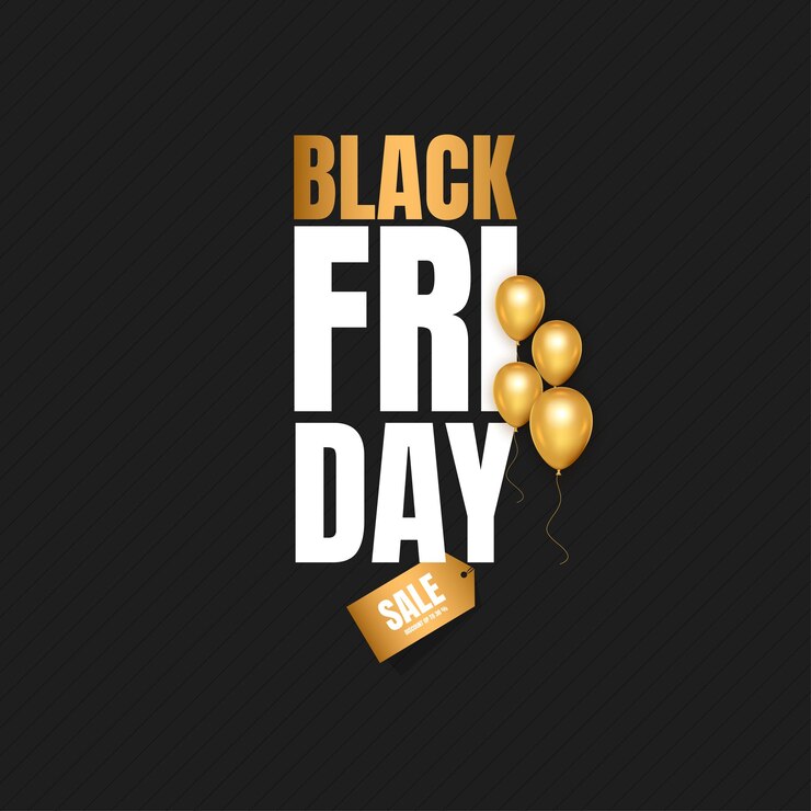 Vecteur ventes du black friday design de luxe avec des ballons en or