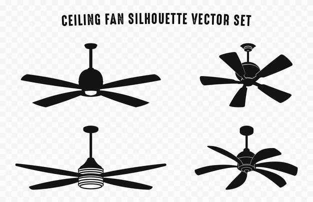 Ventilateur de plafond Silhouette vectoriel Set Silhouettes de ventilateur électrique