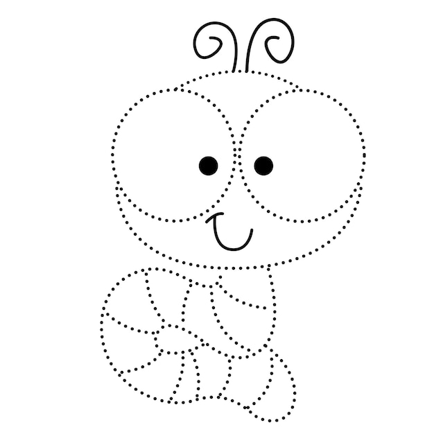 Vecteur ver animal ligne pointillée pratique dessiner dessin animé griffonnage kawaii anime coloriage mignon illustration