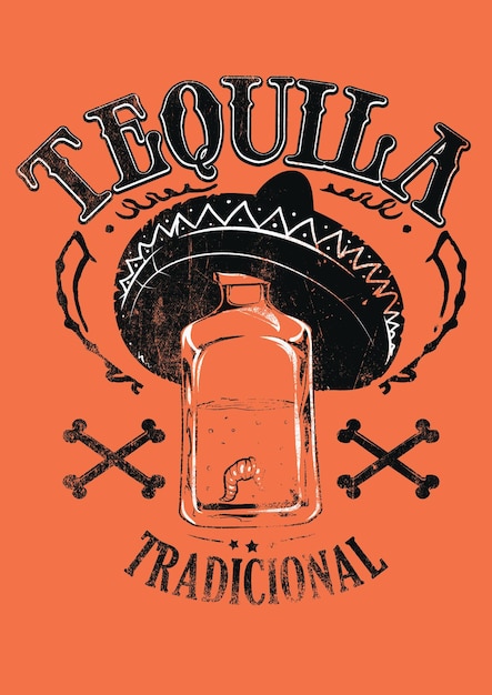 Vecteur ver de tequila avec un sombrero