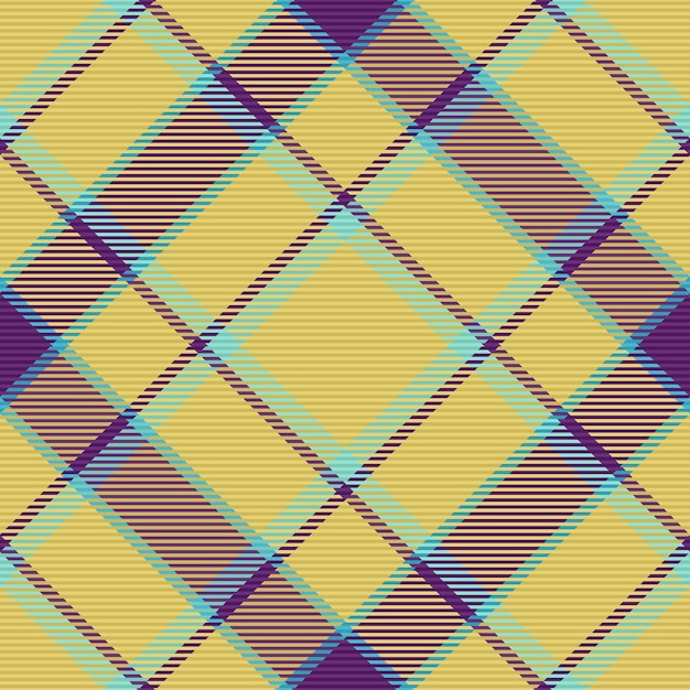 Vecteur vérification du fond du tissu de texture tartan sans couture avec un vecteur textile à carreaux en jaune et violet