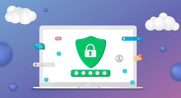 Vérification du mot de passe dans le compte Web personnel Icône 3d Protection des données de l'utilisateur sur le site Web Application personnalisée